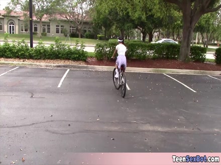 Extra small and cute cyclist chick gets rough fucked by a huge and fat cock